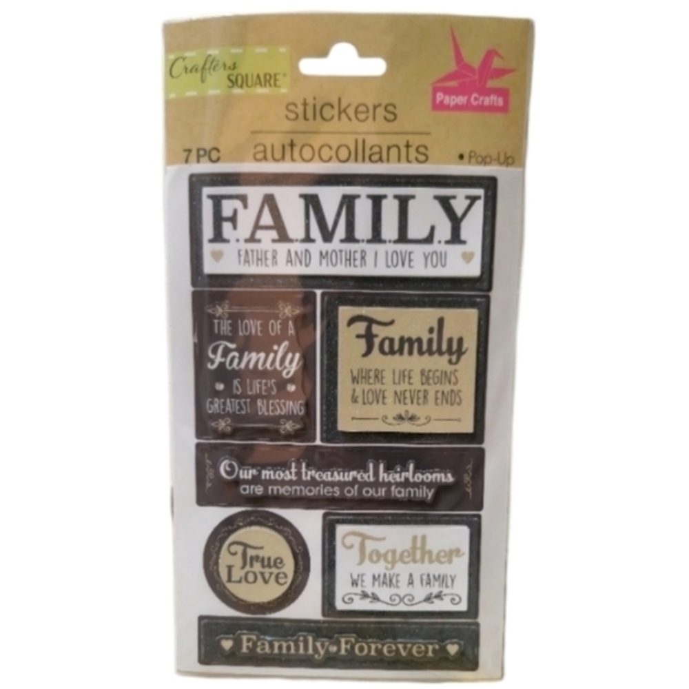 Crafter's Square Dimensional 7PC‎ Paper Family Themed Stickers Scrapbooking
